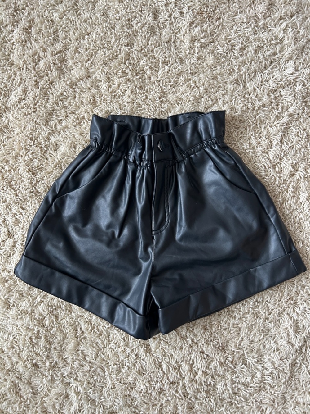 Zara kids High-Waist Black Faux Leather Paperbag Shorts Size 9